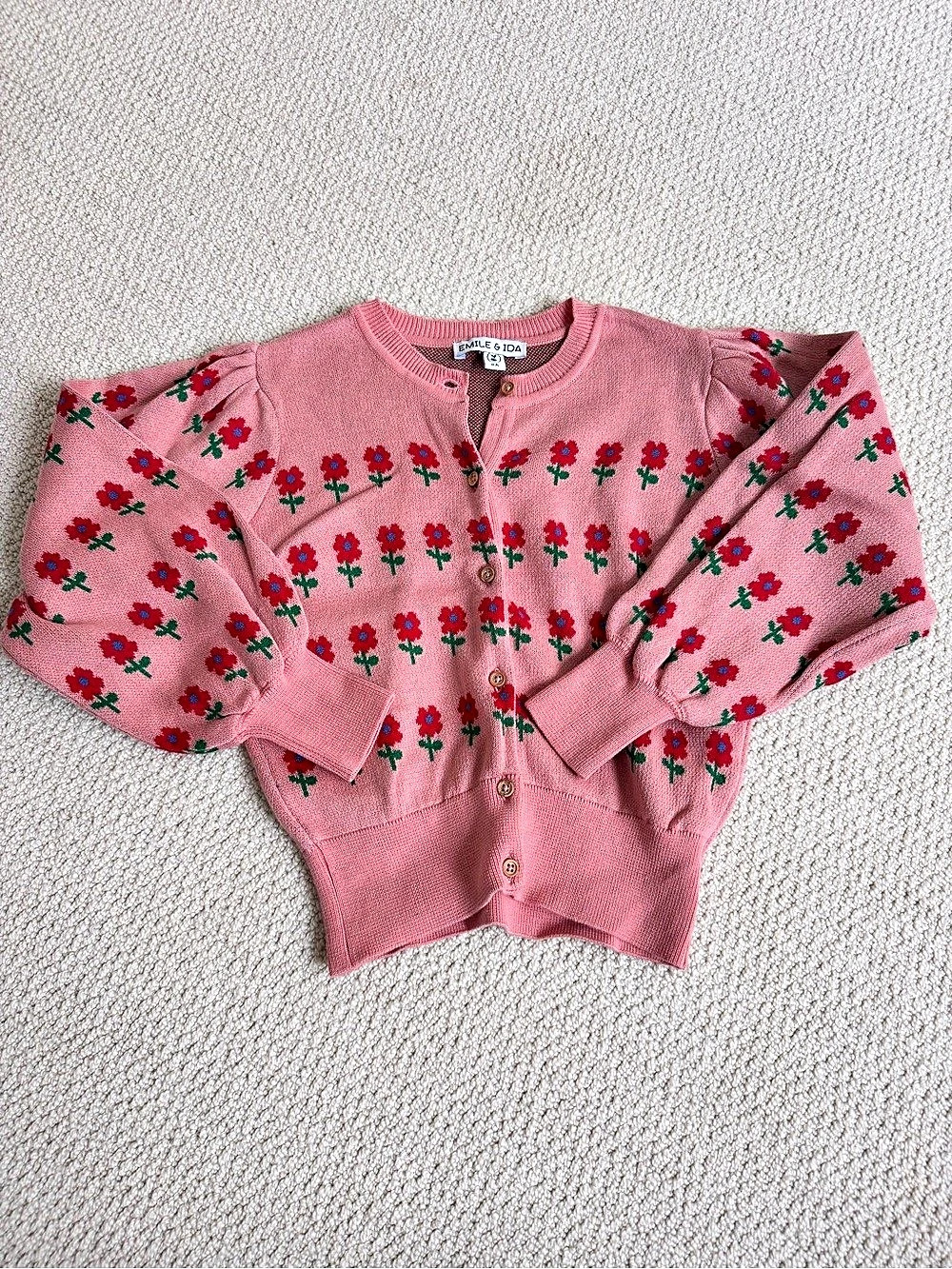 Emile et Ida Floral Cardigan Pink & Red Girls Size 8